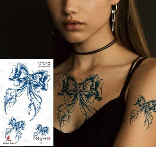 Sexy Bow Womens SEMI PERMANENT Temporary Tattoos Chest Arm Natural Long Lasting