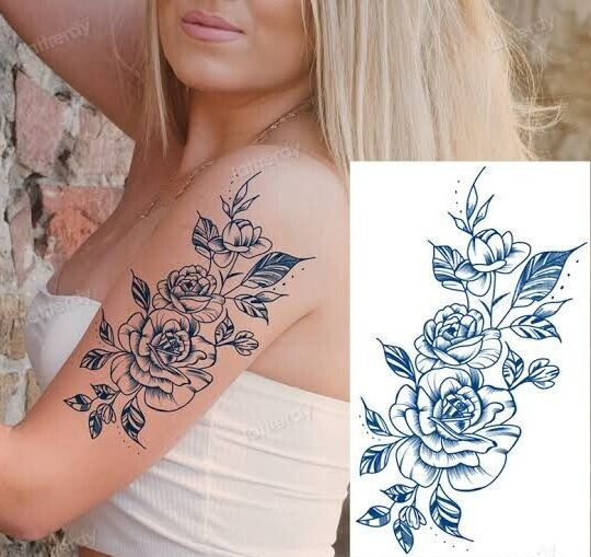 Flower Pattern SEMI PERMANENT Temporary Tattoos Long Lasting Womens Flowers Arm