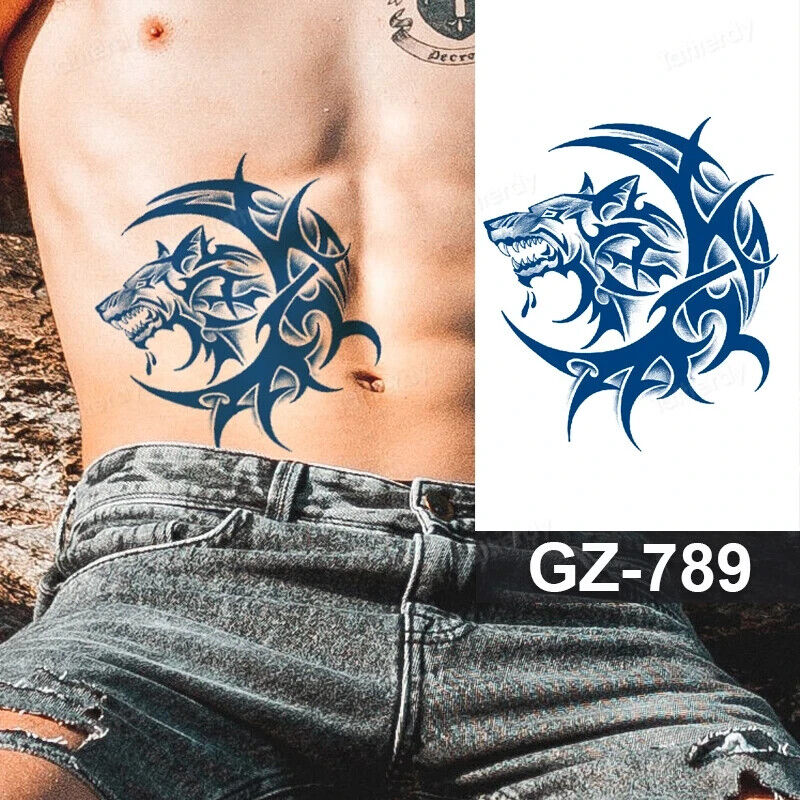 Wolf Dog Tribal SEMI PERMANENT Temporary Tattoos Long Lasting Womens Mens Body