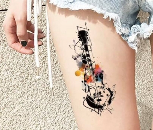 Colourful Guitar Temporary Tattoo Arm Leg Thigh Chest Fake Sticker Womens Mens