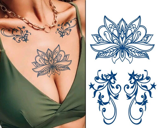 Flowers Semi Permanent Tattoos Long Lasting Womens Tattoo Waterproof Chest Body