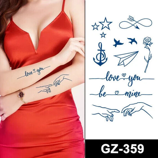 Small Love Star Rose SEMI PERMANENT Temporary Tattoos Long Lasting Womens Mens