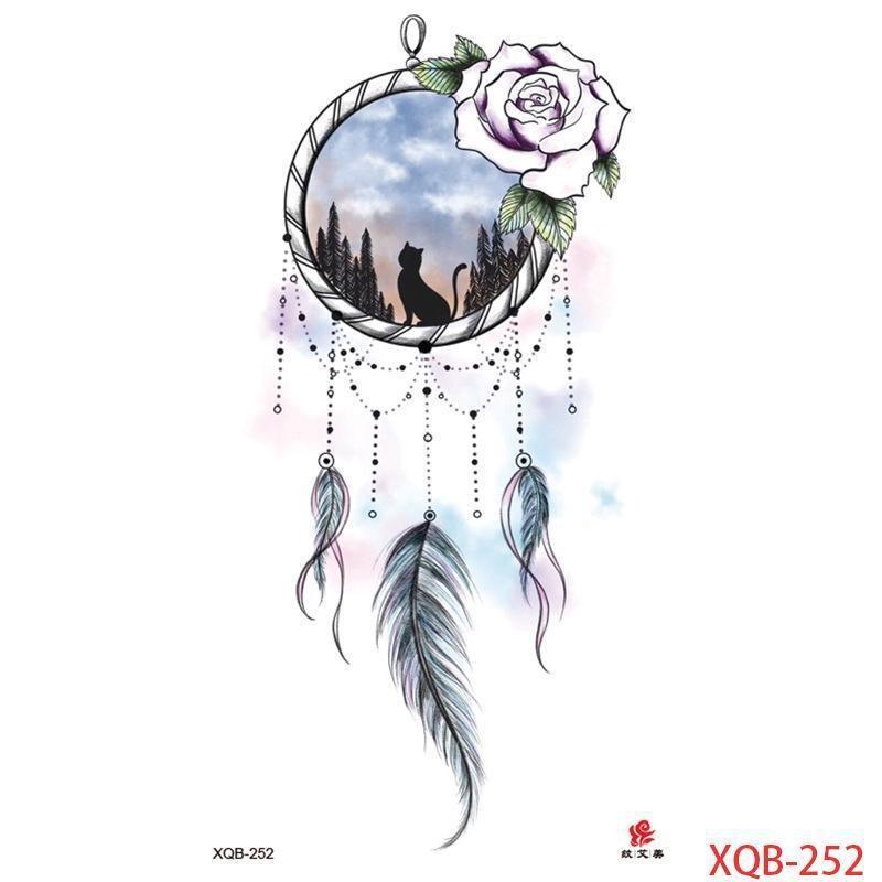 Dream Catcher Tattoo Cat Rose Fake Temporary Tattoos Sticker Womens Feather