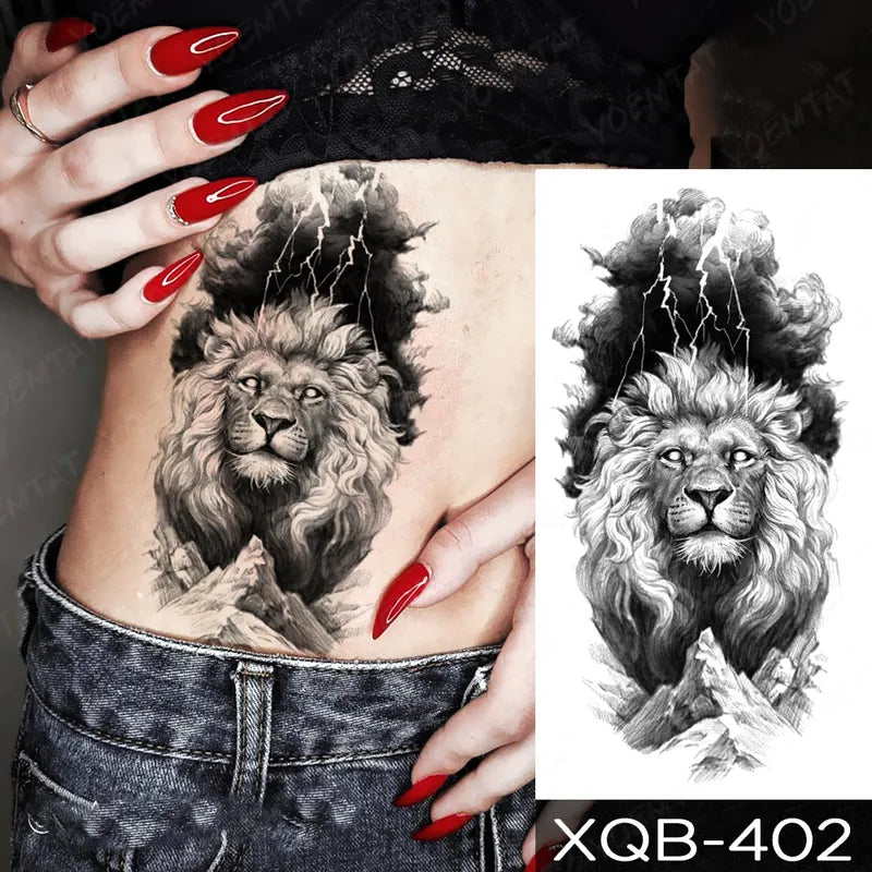 Spiritual Lightning Lion Mens Temporary Tattoo Arm Fake Press Sticker Womens Leg